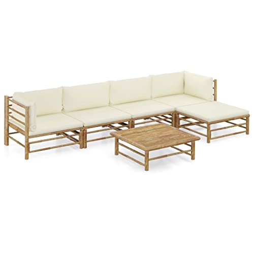 Woonisher 6-TLG. Garten-Lounge-Set mit Cremeweißen Kissen Bambus Rattan gartenmöbel Set von Woonisher