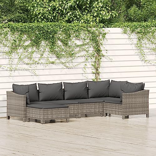Woonisher 6-TLG. Garten-Lounge-Set mit Kissen Grau Poly Rattan Rattan gartenmöbel Set von Woonisher