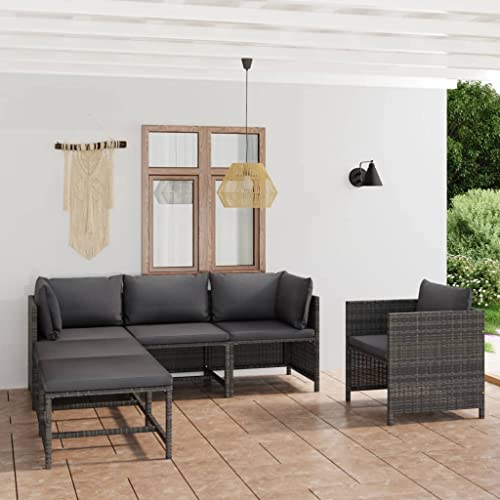 Woonisher 6-TLG. Garten-Lounge-Set mit Kissen Poly Rattan Grau Rattan gartenmöbel Set von Woonisher