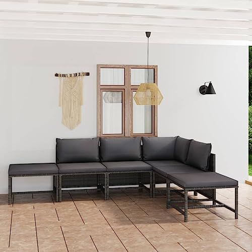 Woonisher 6-TLG. Garten-Lounge-Set mit Kissen Poly Rattan Grau Rattan gartenmöbel Set von Woonisher