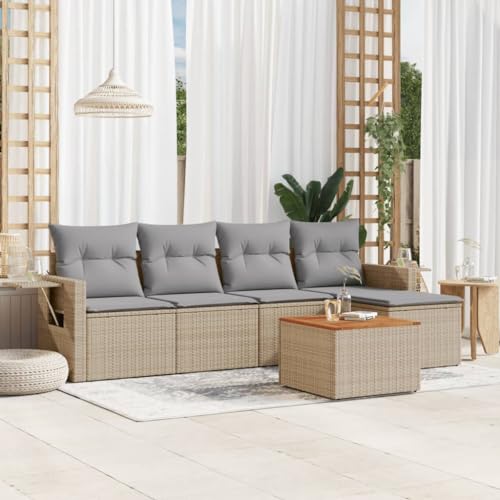Woonisher 6-TLG. Garten-Sofagarnitur mit Kissen Beige Poly Rattan Rattan gartenmöbel Set von Woonisher