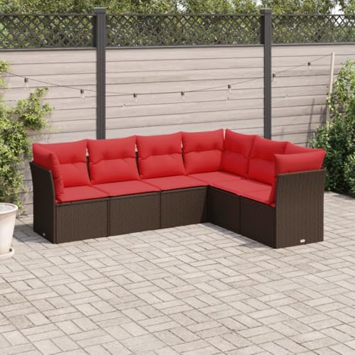 Woonisher 6-TLG. Garten-Sofagarnitur mit Kissen Braun Poly Rattan Rattan gartenmöbel Set von Woonisher
