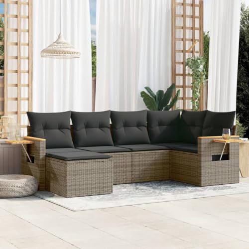 Woonisher 6-TLG. Garten-Sofagarnitur mit Kissen Grau Poly Rattan Rattan gartenmöbel Set von Woonisher