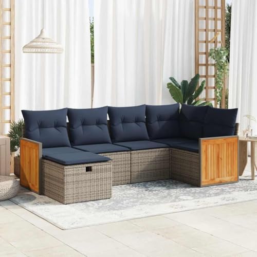 Woonisher 6-TLG. Garten-Sofagarnitur mit Kissen Grau Poly Rattan Rattan gartenmöbel Set von Woonisher