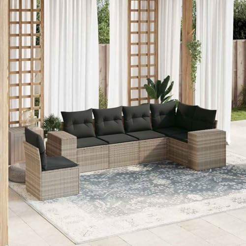 Woonisher 6-TLG. Garten-Sofagarnitur mit Kissen Hellgrau Poly Rattan Rattan gartenmöbel Set von Woonisher