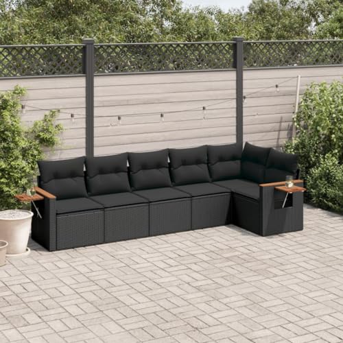 Woonisher 6-TLG. Garten-Sofagarnitur mit Kissen Schwarz Poly Rattan Rattan gartenmöbel Set von Woonisher