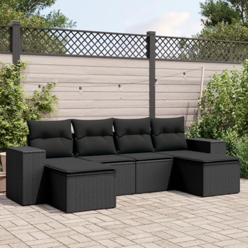 Woonisher 6-TLG. Garten-Sofagarnitur mit Kissen Schwarz Poly Rattan Rattan gartenmöbel Set von Woonisher