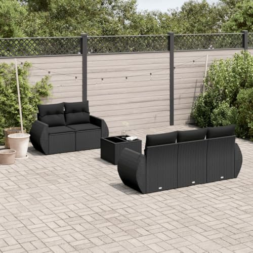 Woonisher 6-TLG. Garten-Sofagarnitur mit Kissen Schwarz Poly Rattan Rattan gartenmöbel Set von Woonisher