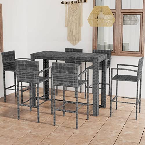 Woonisher 7-TLG. Garten-Bar-Set mit Armlehnen Poly Rattan Grau Rattan gartenmöbel Set von Woonisher