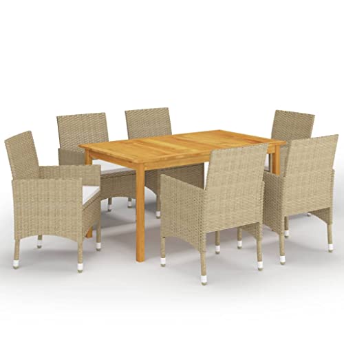 Woonisher 7-TLG. Garten-Essgruppe Beige Rattan gartenmöbel Set von Woonisher