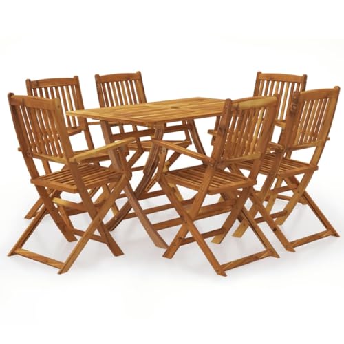 Woonisher 7-TLG. Garten-Essgruppe Klappbar Massivholz Akazie Rattan gartenmöbel Set von Woonisher