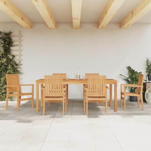 Woonisher 7-TLG. Garten-Essgruppe Massivholz Teak Rattan gartenmöbel Set von Woonisher