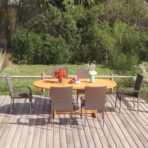 Woonisher 7-TLG. Garten-Essgruppe Poly Rattan Braun Rattan gartenmöbel Set von Woonisher