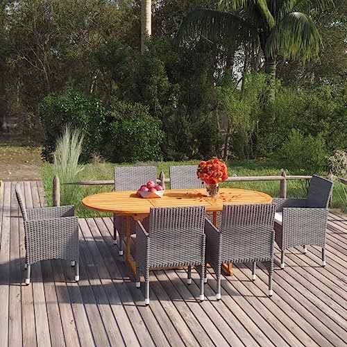 Woonisher 7-TLG. Garten-Essgruppe Poly Rattan Grau Rattan gartenmöbel Set von Woonisher