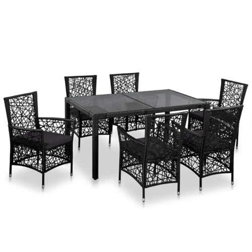 Woonisher 7-TLG. Garten-Essgruppe Poly Rattan Schwarz Rattan gartenmöbel Set von Woonisher