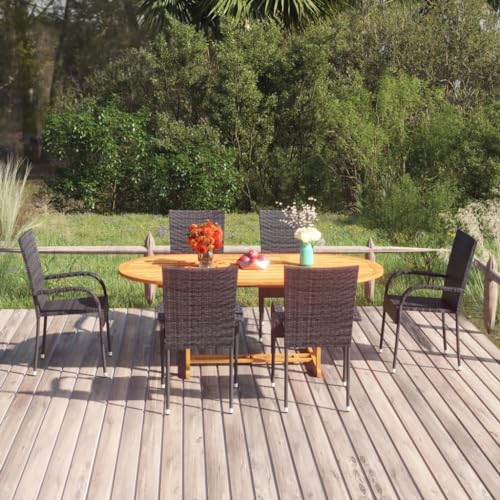 Woonisher 7-TLG. Garten-Essgruppe Poly Rattan Schwarz Rattan gartenmöbel Set von Woonisher