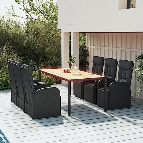 Woonisher 7-TLG. Garten-Essgruppe Schwarz Poly Rattan & Massivholz Akazie Rattan gartenmöbel Set Woonisher 7-TLG. Garten-Essgruppe Schwarz Poly Rattan & Massivholz Akazie Rattan gartenmöbel Set von Woonisher