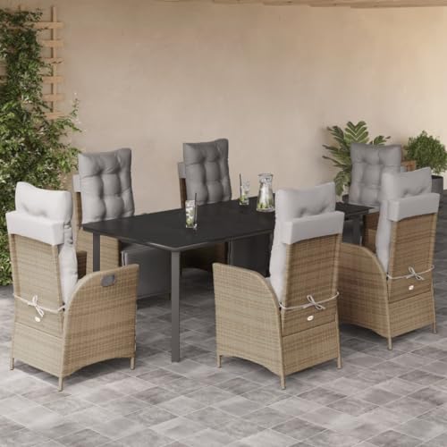 Woonisher 7-TLG. Garten-Essgruppe mit Kissen Beigemischung Poly Rattan Rattan gartenmöbel Set von Woonisher