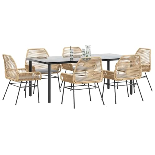 Woonisher 7-TLG. Garten-Essgruppe mit Kissen Braun Poly Rattan Glas Rattan gartenmöbel Set von Woonisher