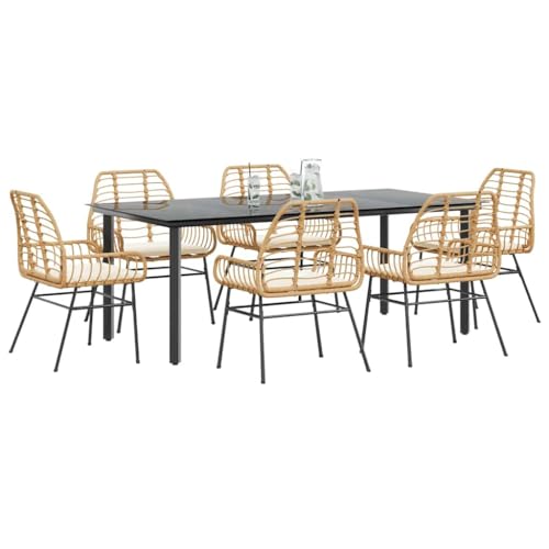 Woonisher 7-TLG. Garten-Essgruppe mit Kissen Braun Poly Rattan Glas Rattan gartenmöbel Set Woonisher 7-TLG. Garten-Essgruppe mit Kissen Braun Poly Rattan Glas Rattan gartenmöbel Set von Woonisher