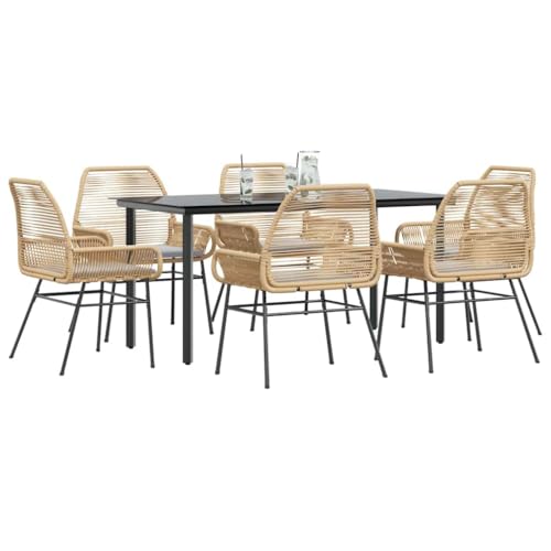 Woonisher 7-TLG. Garten-Essgruppe mit Kissen Braun Poly Rattan Glas Rattan gartenmöbel Set von Woonisher
