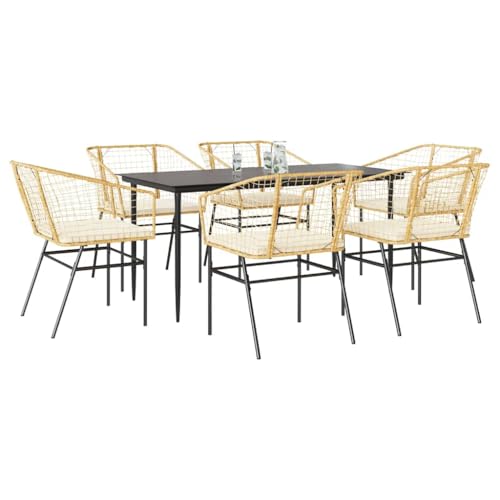 Woonisher 7-TLG. Garten-Essgruppe mit Kissen Braun Poly Rattan Glas Rattan gartenmöbel Set von Woonisher