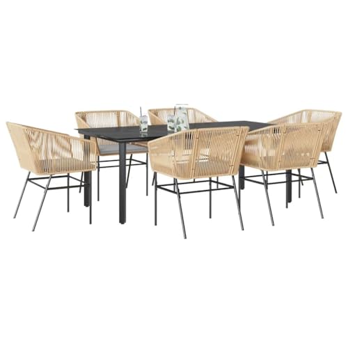 Woonisher 7-TLG. Garten-Essgruppe mit Kissen Braun Poly Rattan Glas Rattan gartenmöbel Set von Woonisher