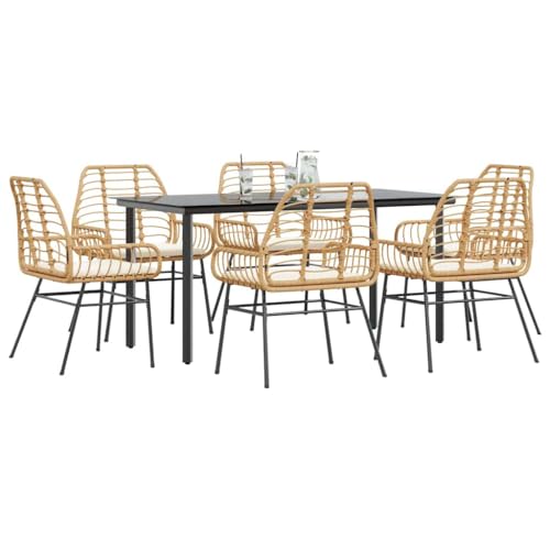 Woonisher 7-TLG. Garten-Essgruppe mit Kissen Braun Poly Rattan Glas Rattan gartenmöbel Set Woonisher 7-TLG. Garten-Essgruppe mit Kissen Braun Poly Rattan Glas Rattan gartenmöbel Set von Woonisher