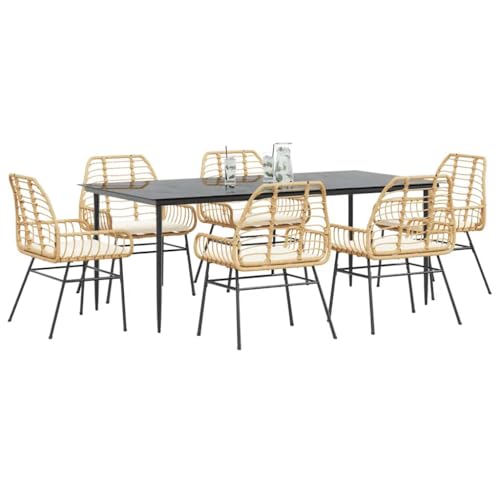 Woonisher 7-TLG. Garten-Essgruppe mit Kissen Braun Poly Rattan Glas Rattan gartenmöbel Set von Woonisher