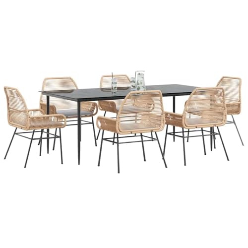 Woonisher 7-TLG. Garten-Essgruppe mit Kissen Braun Poly Rattan Glas Rattan gartenmöbel Set von Woonisher