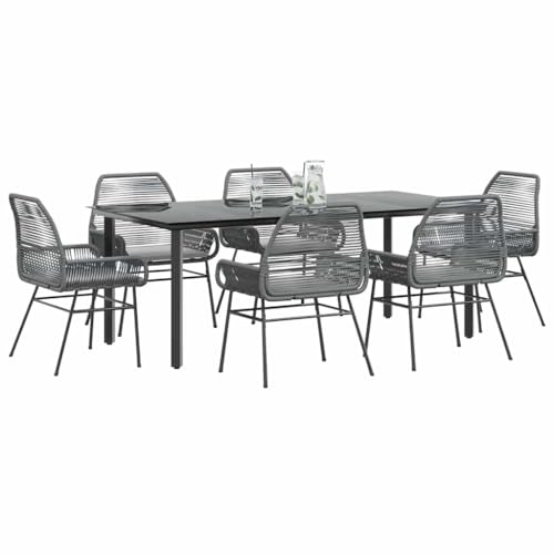 Woonisher 7-TLG. Garten-Essgruppe mit Kissen Grau Poly Rattan Glas Rattan gartenmöbel Set von Woonisher
