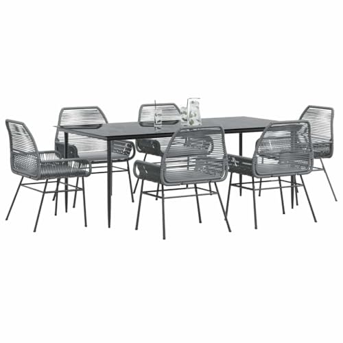 Woonisher 7-TLG. Garten-Essgruppe mit Kissen Grau Poly Rattan Glas Rattan gartenmöbel Set von Woonisher