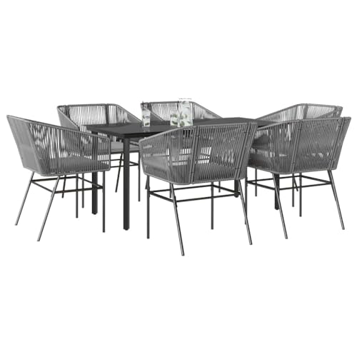 Woonisher 7-TLG. Garten-Essgruppe mit Kissen Grau Poly Rattan Glas Rattan gartenmöbel Set Woonisher 7-TLG. Garten-Essgruppe mit Kissen Grau Poly Rattan Glas Rattan gartenmöbel Set von Woonisher