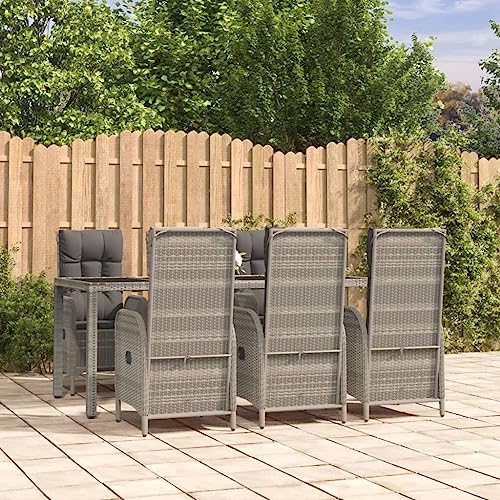 Woonisher 7-TLG. Garten-Essgruppe mit Kissen Grau Poly Rattan Rattan gartenmöbel Set von Woonisher