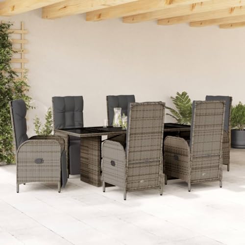 Woonisher 7-TLG. Garten-Essgruppe mit Kissen Grau Poly Rattan Rattan gartenmöbel Set von Woonisher