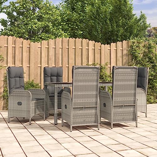 Woonisher 7-TLG. Garten-Essgruppe mit Kissen Grau Poly Rattan Rattan gartenmöbel Set von Woonisher