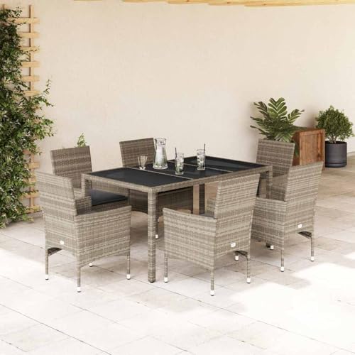 Woonisher 7-TLG. Garten-Essgruppe mit Kissen Hellgrau Poly Rattan & Glas Rattan gartenmöbel Set Woonisher 7-TLG. Garten-Essgruppe mit Kissen Hellgrau Poly Rattan & Glas Rattan gartenmöbel Set von Woonisher