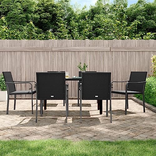 Woonisher 7-TLG. Garten-Essgruppe mit Kissen Poly Rattan und Stahl Rattan gartenmöbel Set von Woonisher