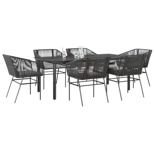 Woonisher 7-TLG. Garten-Essgruppe mit Kissen Schwarz Poly Rattan Glas Rattan gartenmöbel Set von Woonisher