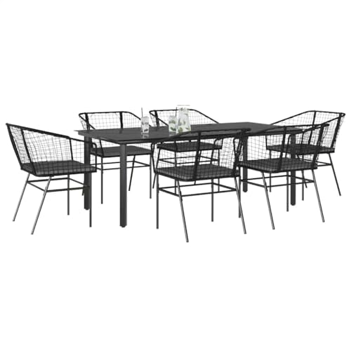 Woonisher 7-TLG. Garten-Essgruppe mit Kissen Schwarz Poly Rattan Glas Rattan gartenmöbel Set von Woonisher