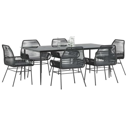 Woonisher 7-TLG. Garten-Essgruppe mit Kissen Schwarz Poly Rattan Glas Rattan gartenmöbel Set von Woonisher