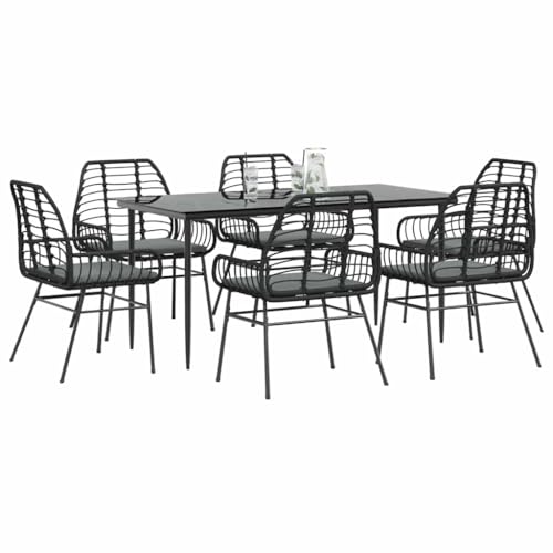 Woonisher 7-TLG. Garten-Essgruppe mit Kissen Schwarz Poly Rattan Glas Rattan gartenmöbel Set Woonisher 7-TLG. Garten-Essgruppe mit Kissen Schwarz Poly Rattan Glas Rattan gartenmöbel Set von Woonisher