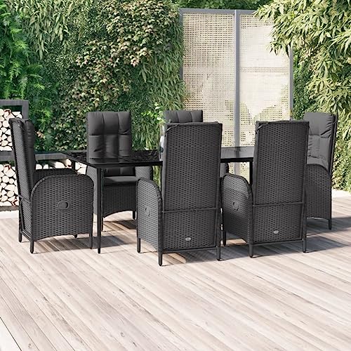 Woonisher 7-TLG. Garten-Essgruppe mit Kissen Schwarz Poly Rattan Rattan gartenmöbel Set von Woonisher