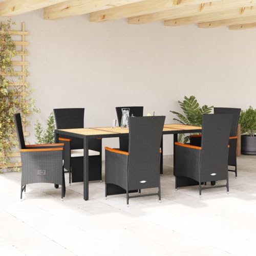 Woonisher 7-TLG. Garten-Essgruppe mit Kissen Schwarz Poly Rattan Rattan gartenmöbel Set von Woonisher