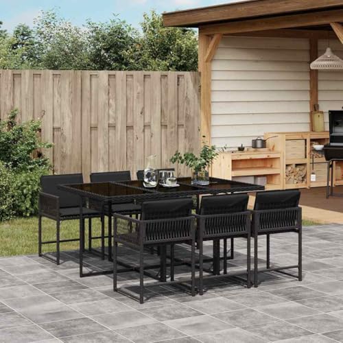 Woonisher 7-TLG. Garten-Essgruppe mit Kissen Schwarz Poly Rattan Rattan gartenmöbel Set Woonisher 7-TLG. Garten-Essgruppe mit Kissen Schwarz Poly Rattan Rattan gartenmöbel Set von Woonisher