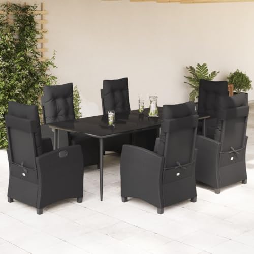 Woonisher 7-TLG. Garten-Essgruppe mit Kissen Schwarz Poly Rattan Rattan gartenmöbel Set von Woonisher