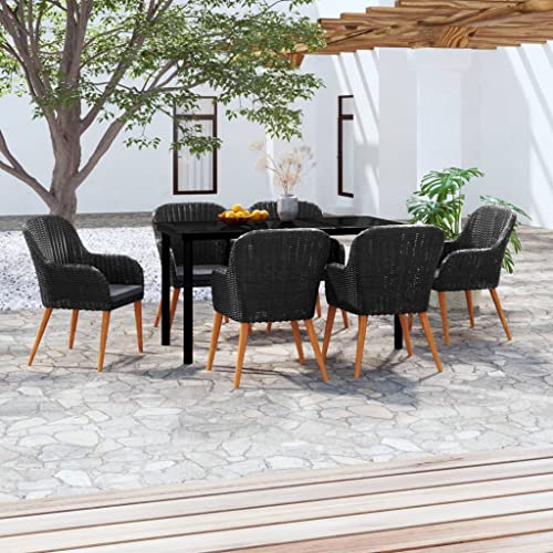Woonisher 7-TLG. Garten-Essgruppe mit Kissen Schwarz Rattan gartenmöbel Set von Woonisher