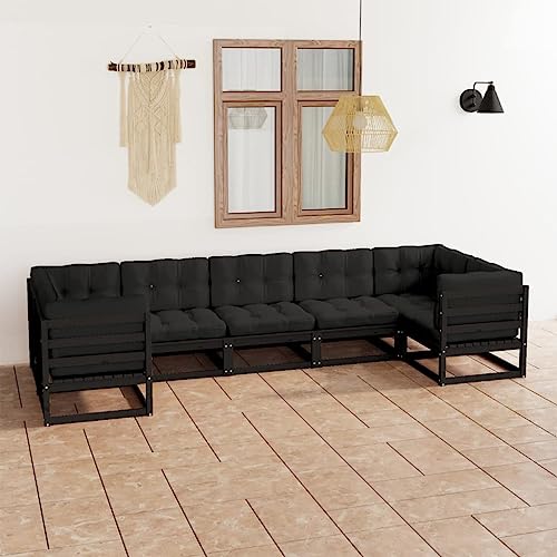Woonisher 7-TLG. Garten-Lounge-Set mit Kissen Schwarz Massivholz Kiefer Rattan gartenmöbel Set Woonisher 7-TLG. Garten-Lounge-Set mit Kissen Schwarz Massivholz Kiefer Rattan gartenmöbel Set von Woonisher