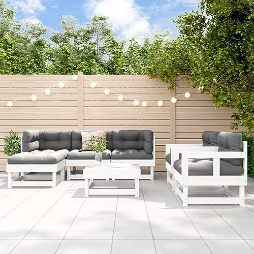 Woonisher 7-TLG. Garten-Lounge-Set mit Kissen Weiß Massivholz Rattan gartenmöbel Set Woonisher 7-TLG. Garten-Lounge-Set mit Kissen Weiß Massivholz Rattan gartenmöbel Set von Woonisher