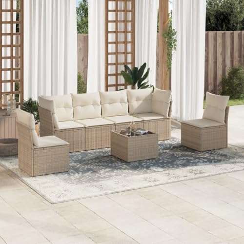 Woonisher 7-TLG. Garten-Sofagarnitur mit Kissen Beige Poly Rattan Rattan gartenmöbel Set von Woonisher